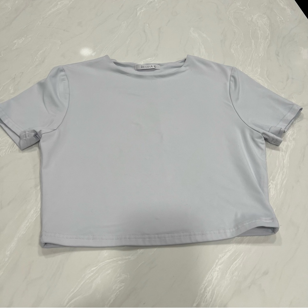 ReoRia Butsmooth Short Sleeve High Neck Double Lined Crop Top Women’s Size Large